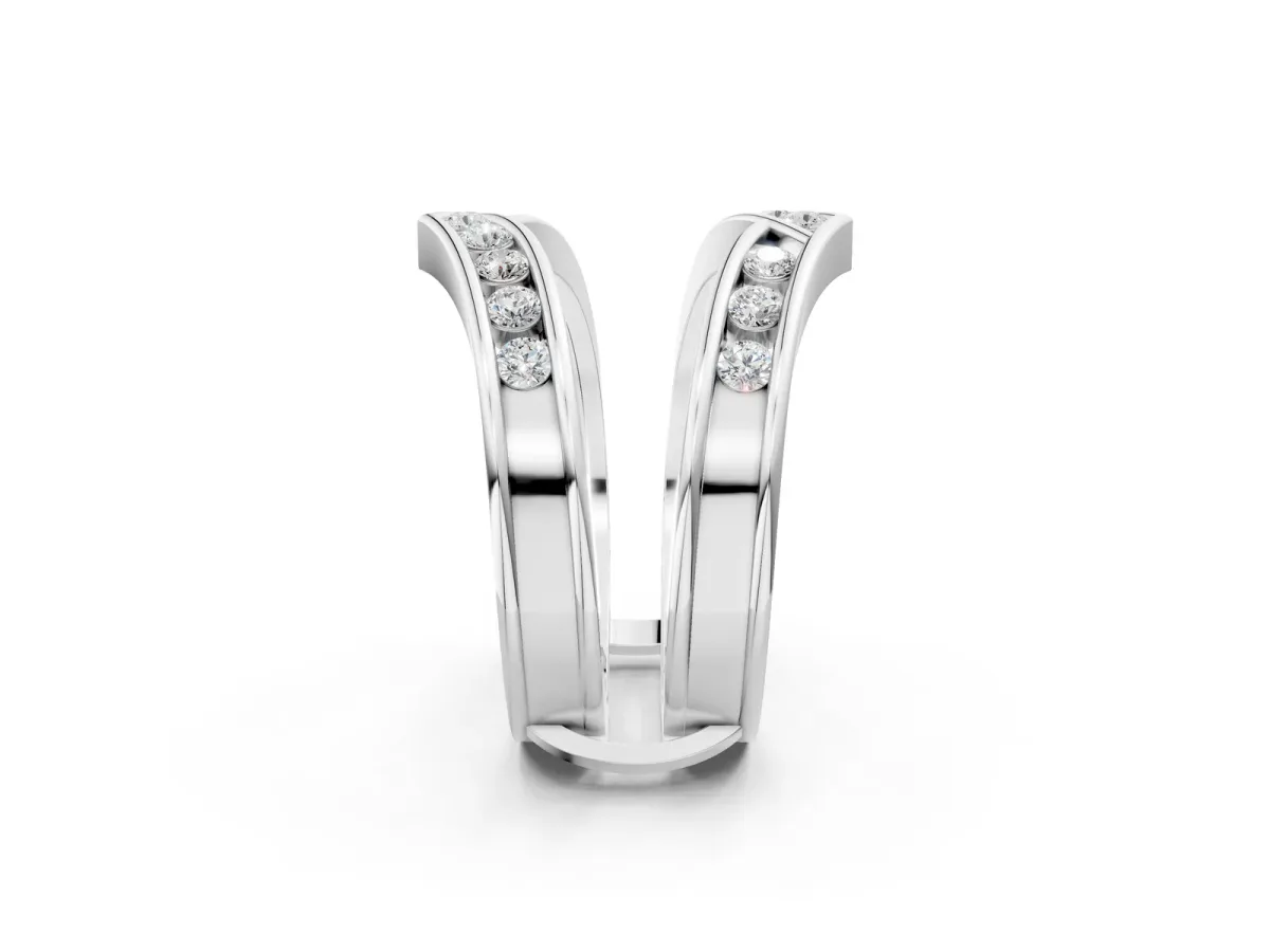 Round Diamond Channel-Set Chevron Band White gold