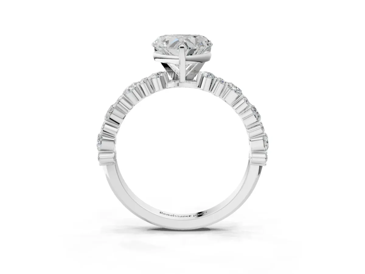 Heart Cut Diamond Side Stone Solitaire Ring with Round and Four-Prong Setting Platinum
