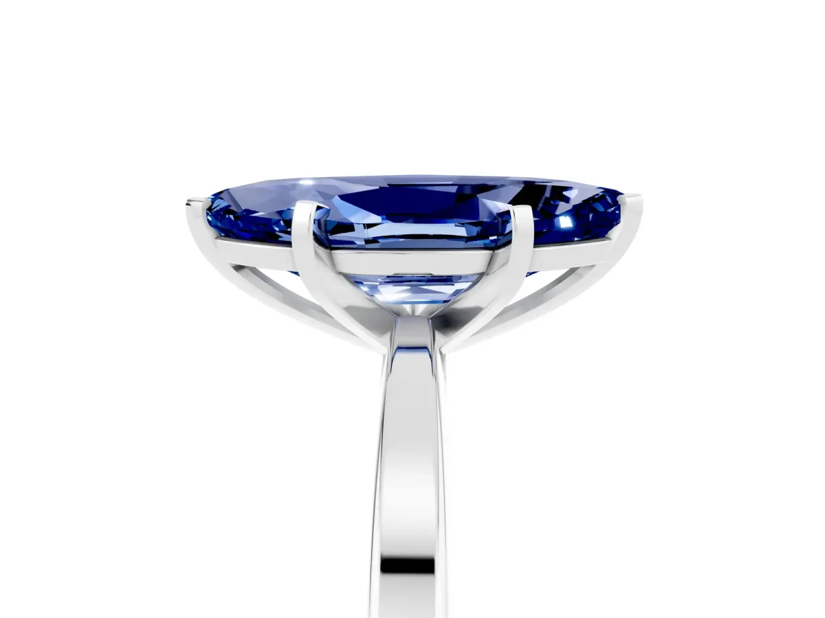 Marquise Cut Blue Sapphire Solitaire Engagement Ring with Classic Band and Four-Prong Setting Silver