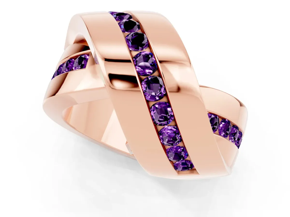 Pavé Round Amethyst Crossover Band with Channel Setting Rose gold