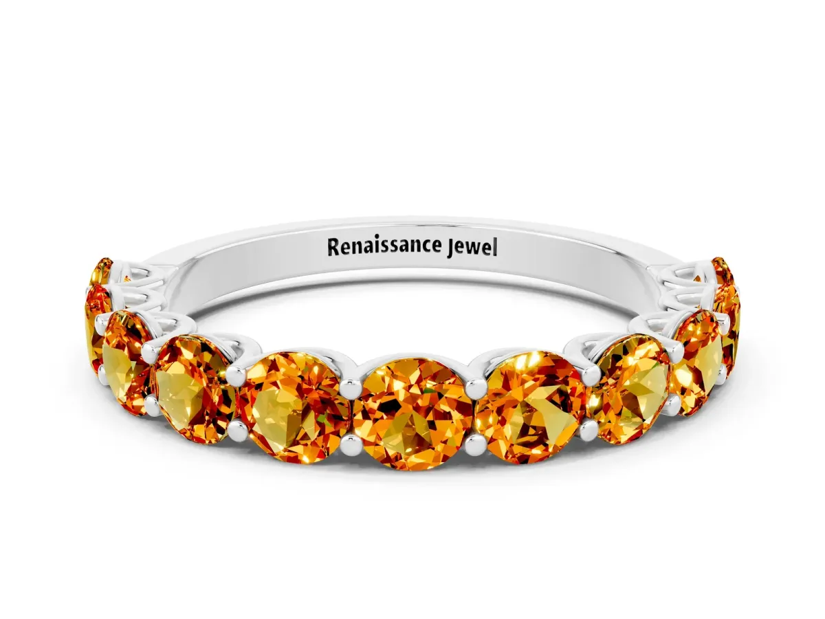 Round Citrine Shared Prong Eternity Band Silver