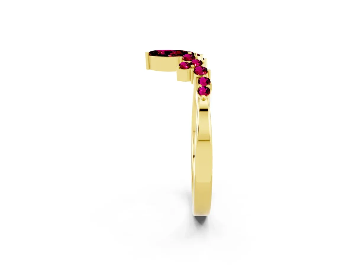 Marquise and Round Garnet Chevron Band with Prong Setting Yellow gold