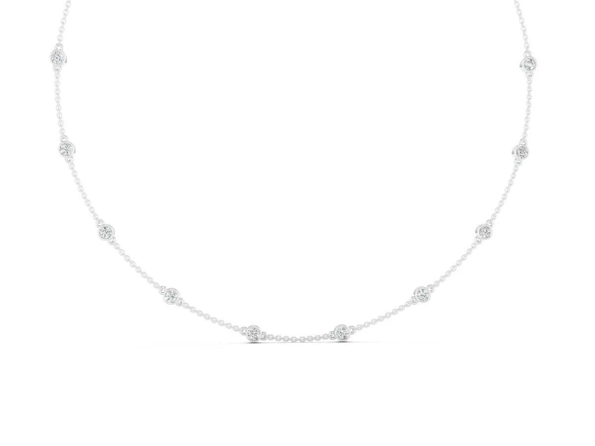 Bezel-Set Round Diamond Station Necklace White gold