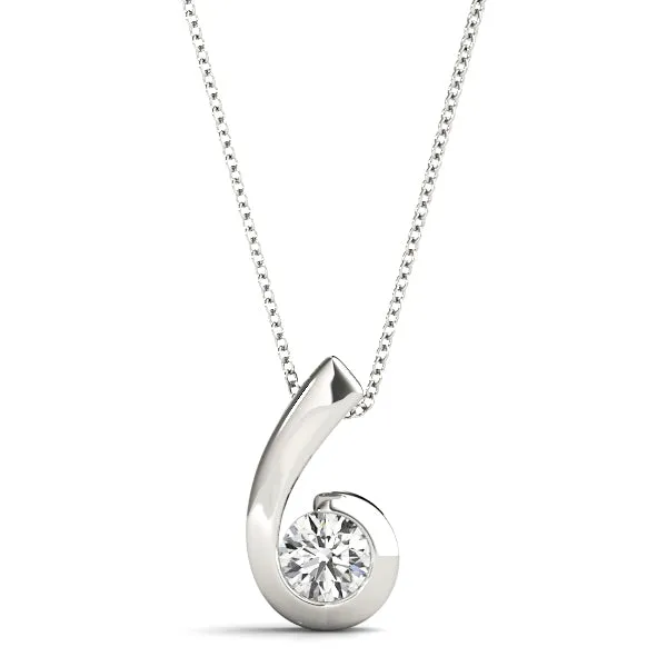 Round Diamond Bezel Set Swirl Pendant White gold