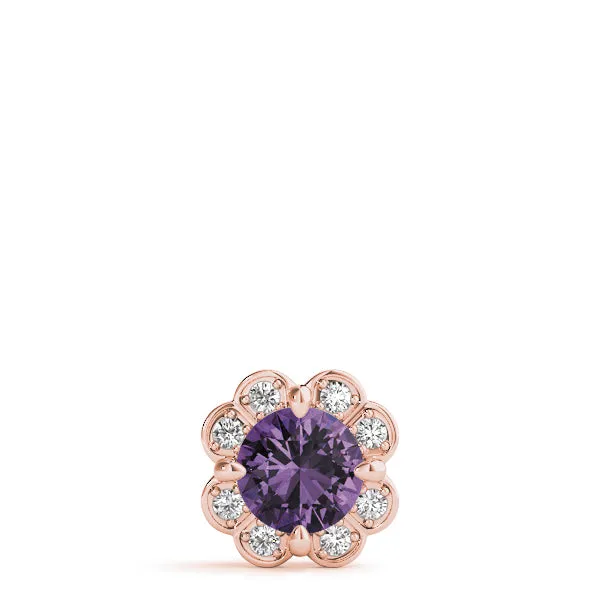 Round Amethyst Flower Halo Pendant with Four-Prong Setting Rose gold