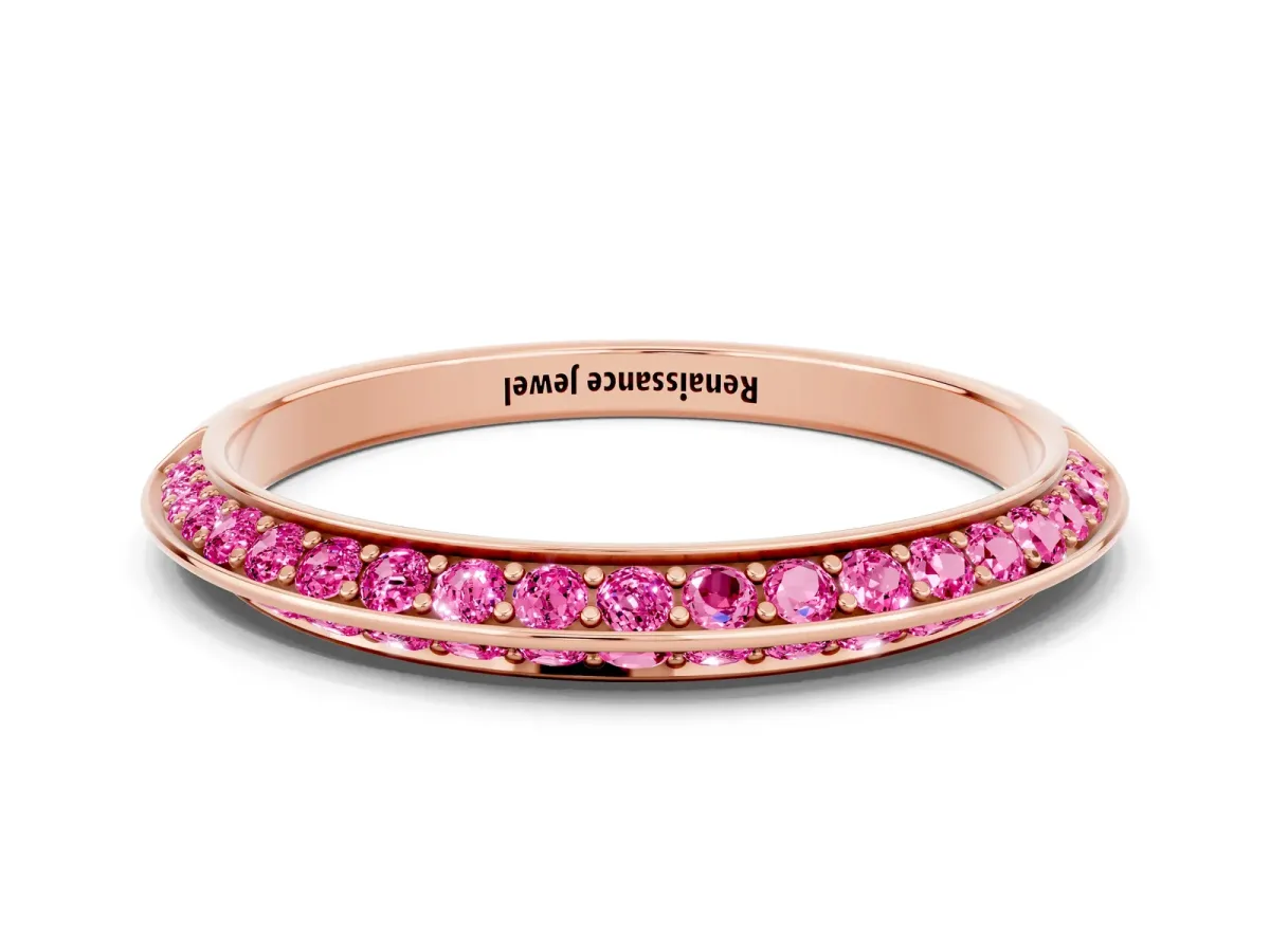 Double Row Pavé Round Pink Sapphire Eternity Band with Channel Setting Rose gold