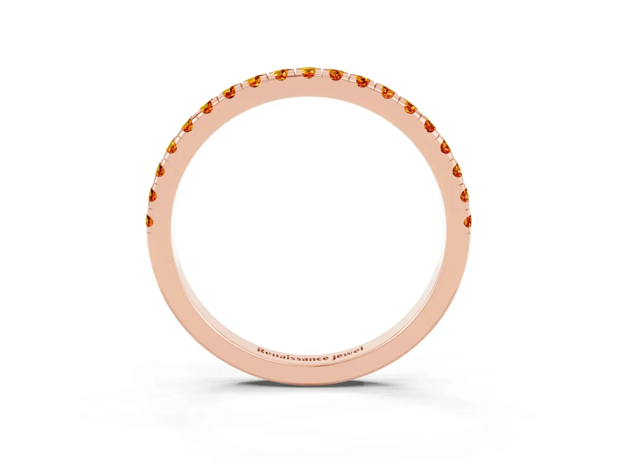 Pavé Round Citrine Half Eternity Band with Shared Prong Setting Rose gold