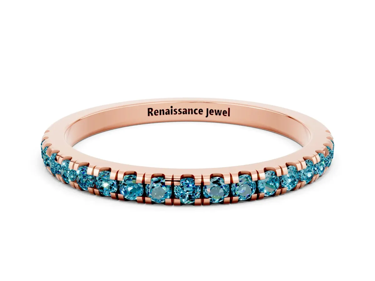 Pavé Round Blue Topaz Half Eternity Band with Shared Prong Setting Rose gold