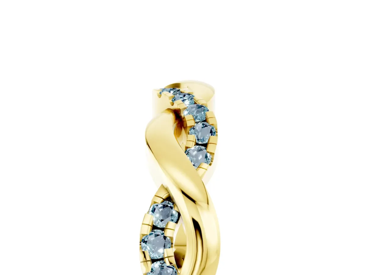 Round Aquamarine Twist Eternity Band with Pavé Setting Yellow gold