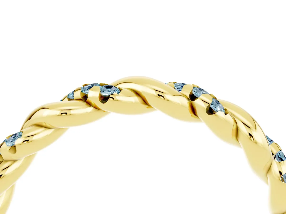Twisted Pavé Round Aquamarine Eternity Band Yellow gold