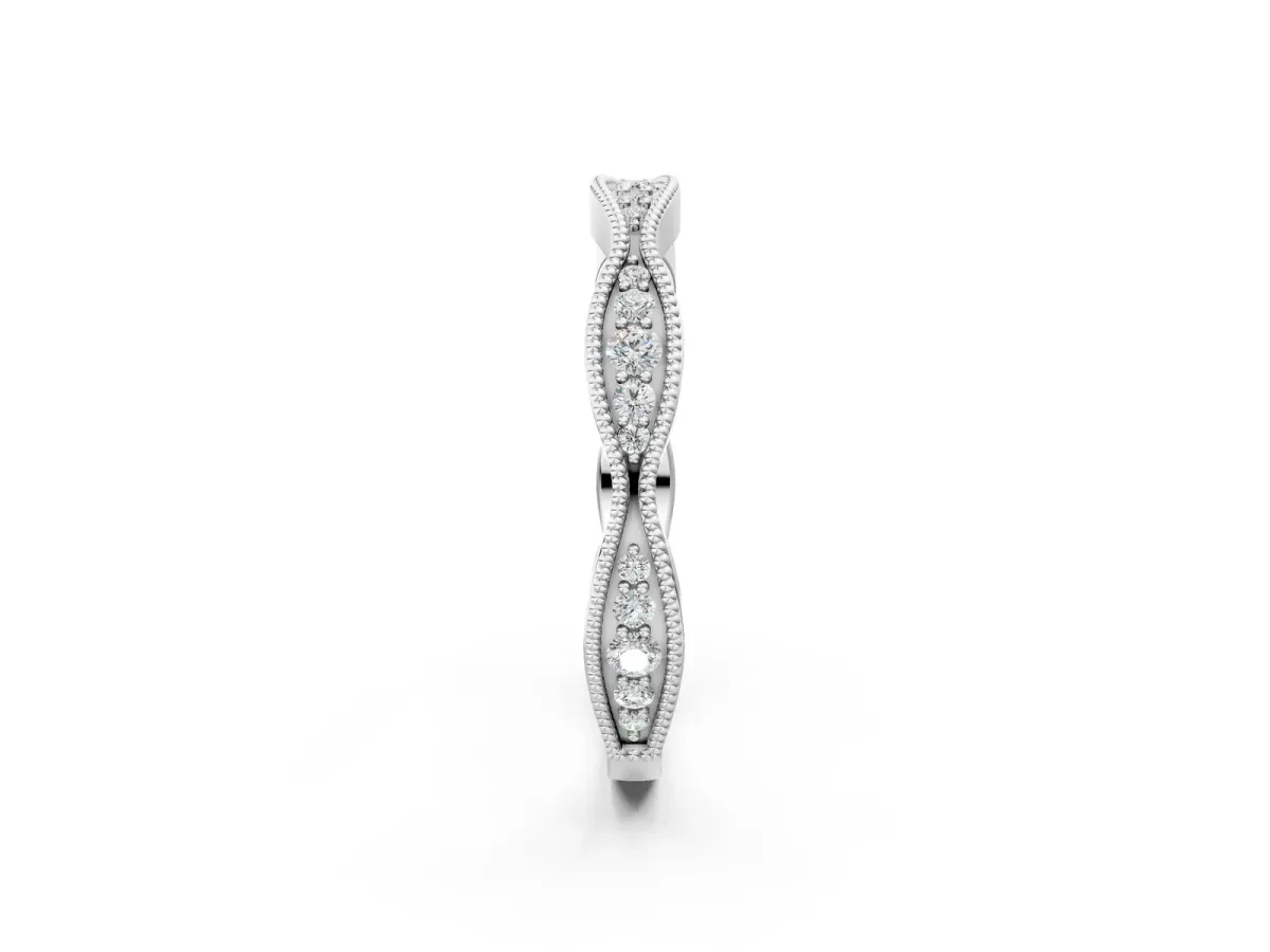 Milgrain Diamond Marquise Curved Band with Pavé Setting White gold