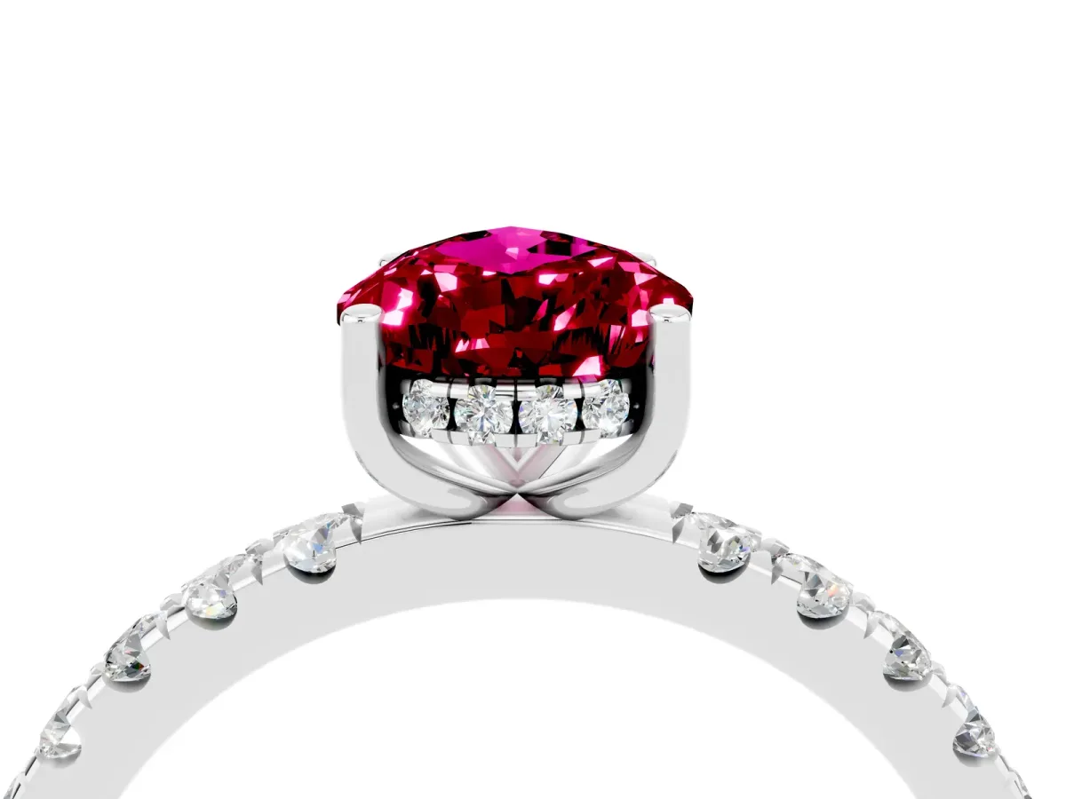 Pear Cut Garnet Pave Band Solitaire Ring with Round and Prong Setting White gold