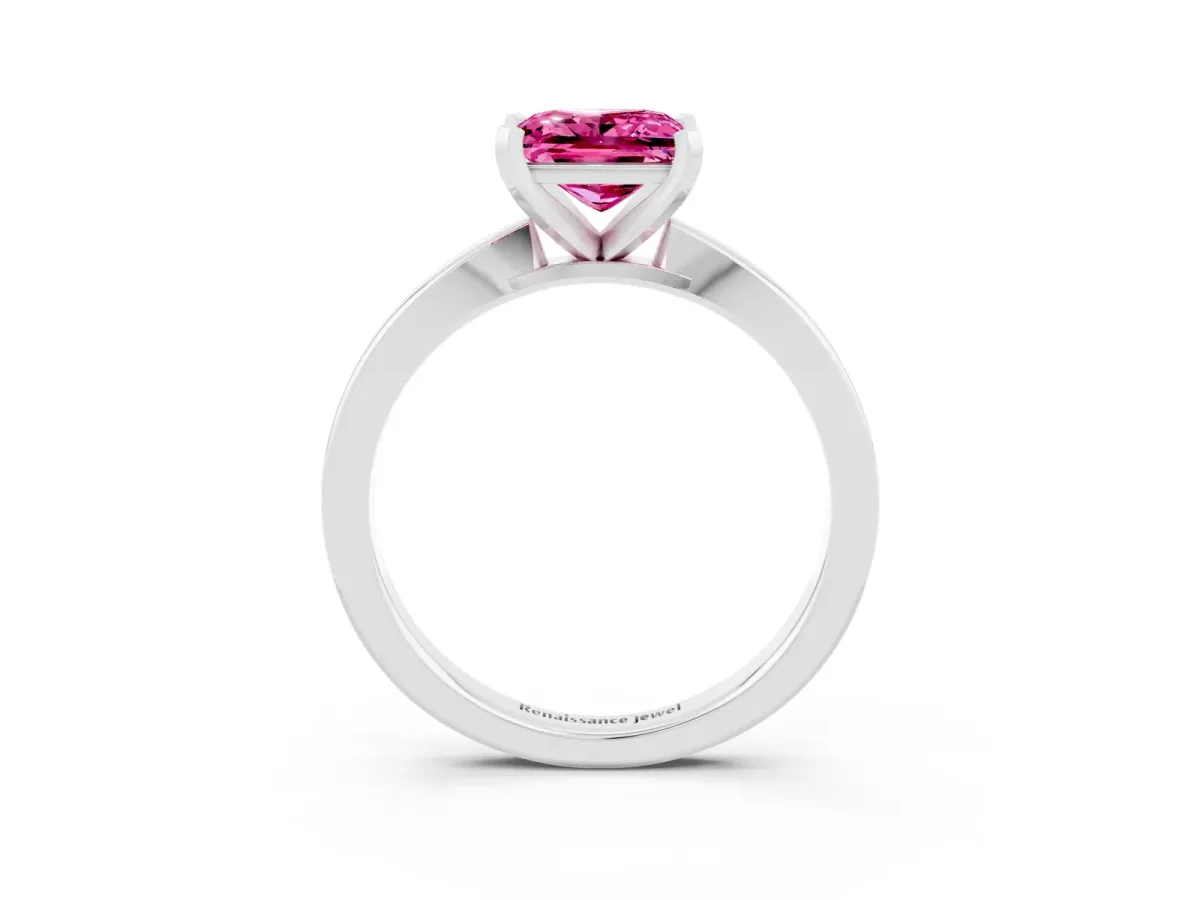 Princess Cut Pink Sapphire Solitaire Engagement Ring with Classic Band and Four-Prong Setting Silver