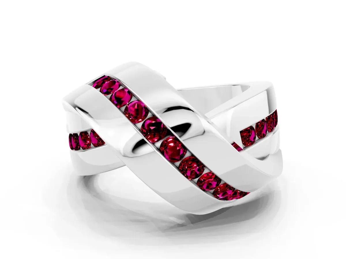 Pavé Round Garnet Crossover Band with Channel Setting Platinum