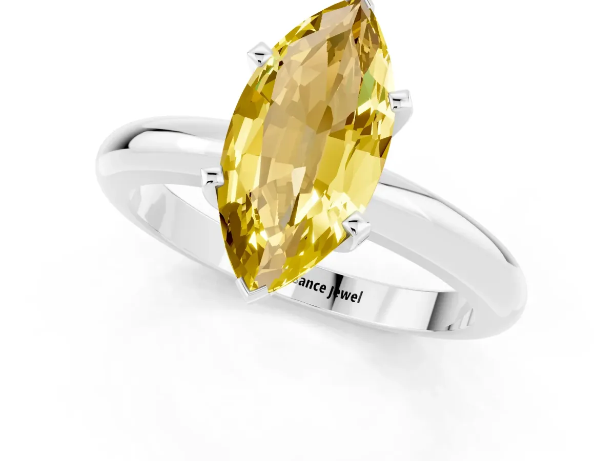 Marquise Cut Yellow Sapphire Solitaire Engagement Ring with Round Band and Four-Prong Setting Silver