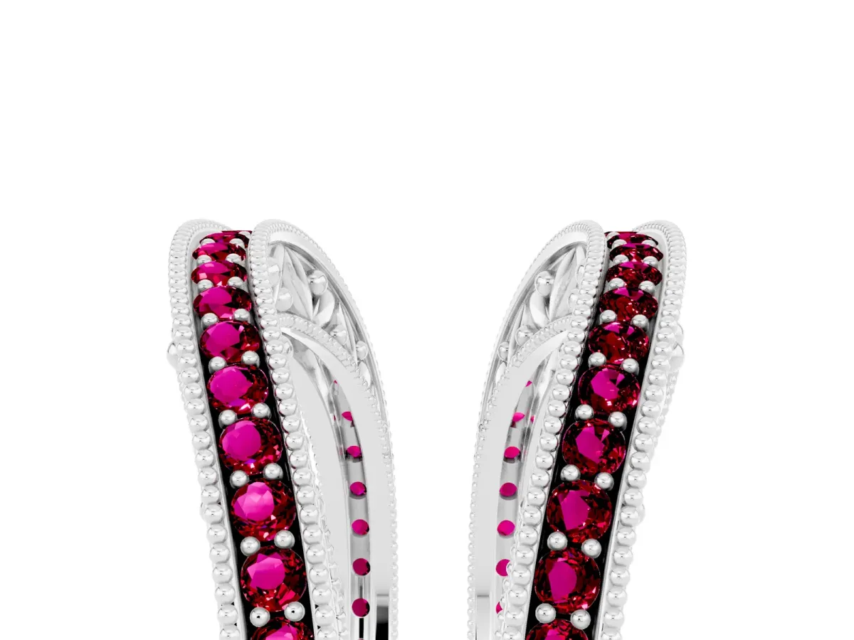 Round Garnet Milgrain Eternity Band with Channel Setting Platinum