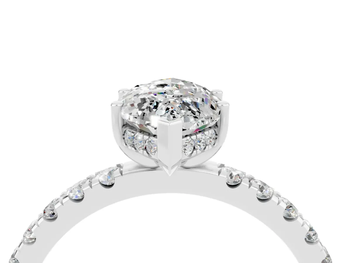 Marquise Cut Moissanite Pave Band Solitaire Ring with Round and Prong Setting Platinum