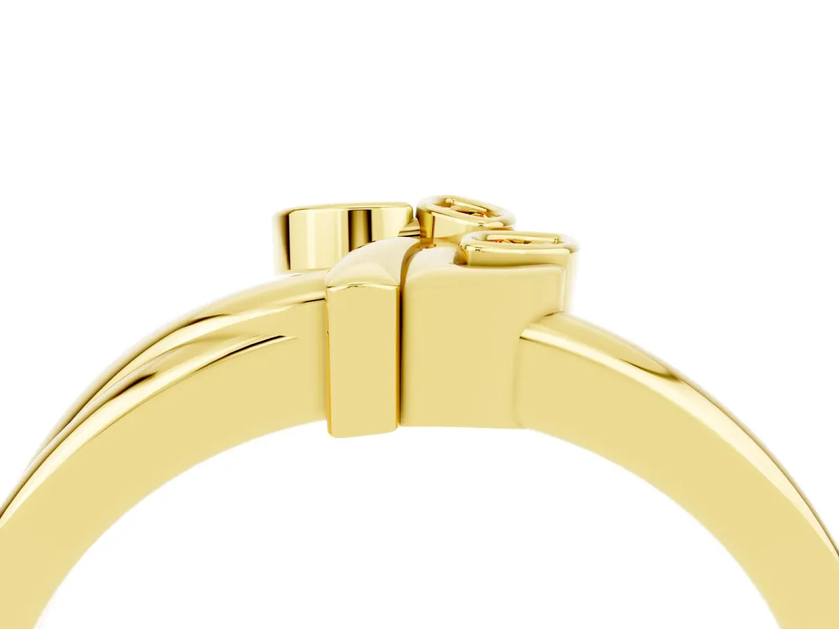 Three-Stone Round Citrine Leaf Bypass Ring with Bezel Setting Yellow gold