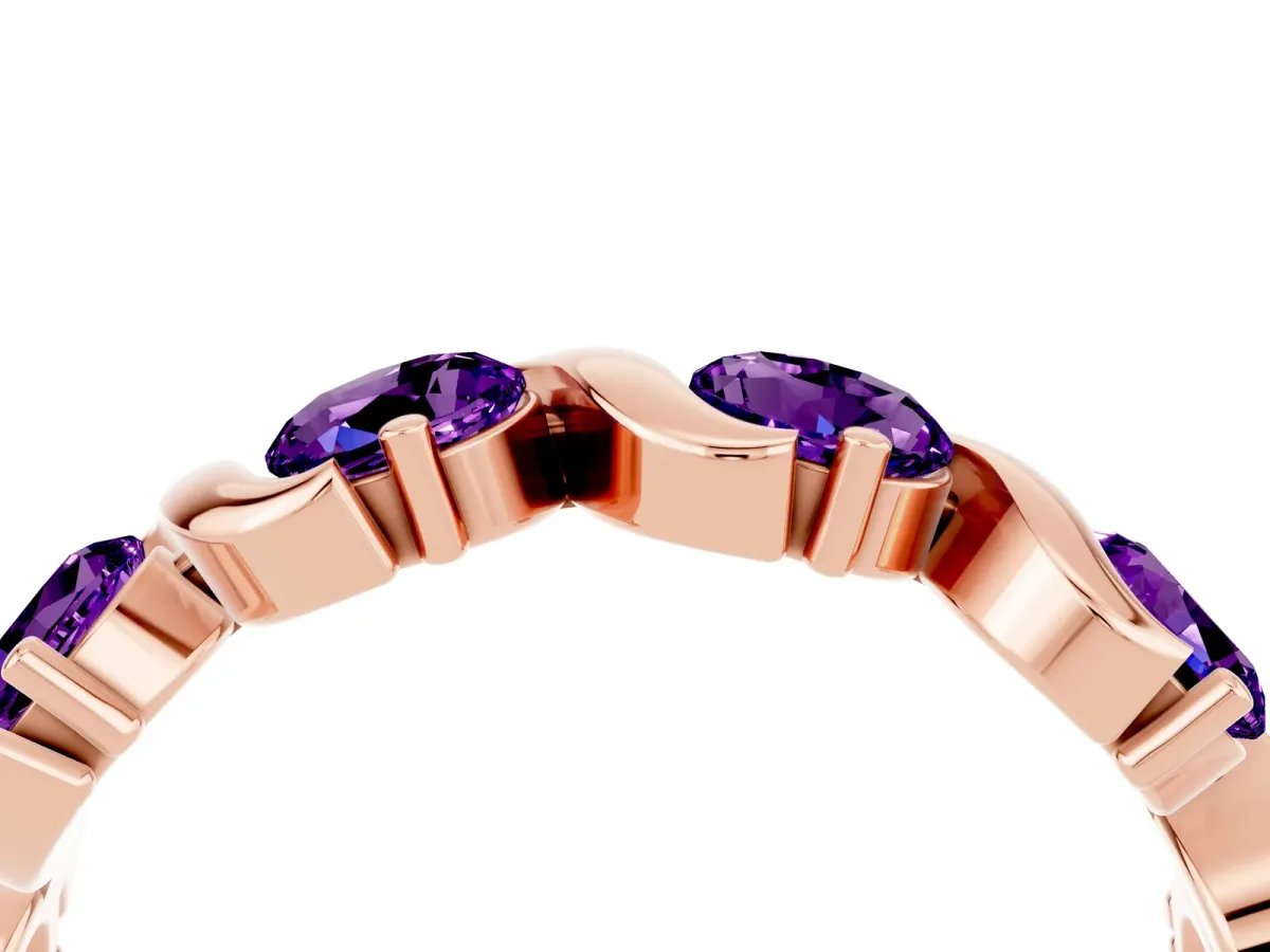 Round Amethyst Half Eternity Band with Wave Prong Setting Rose gold