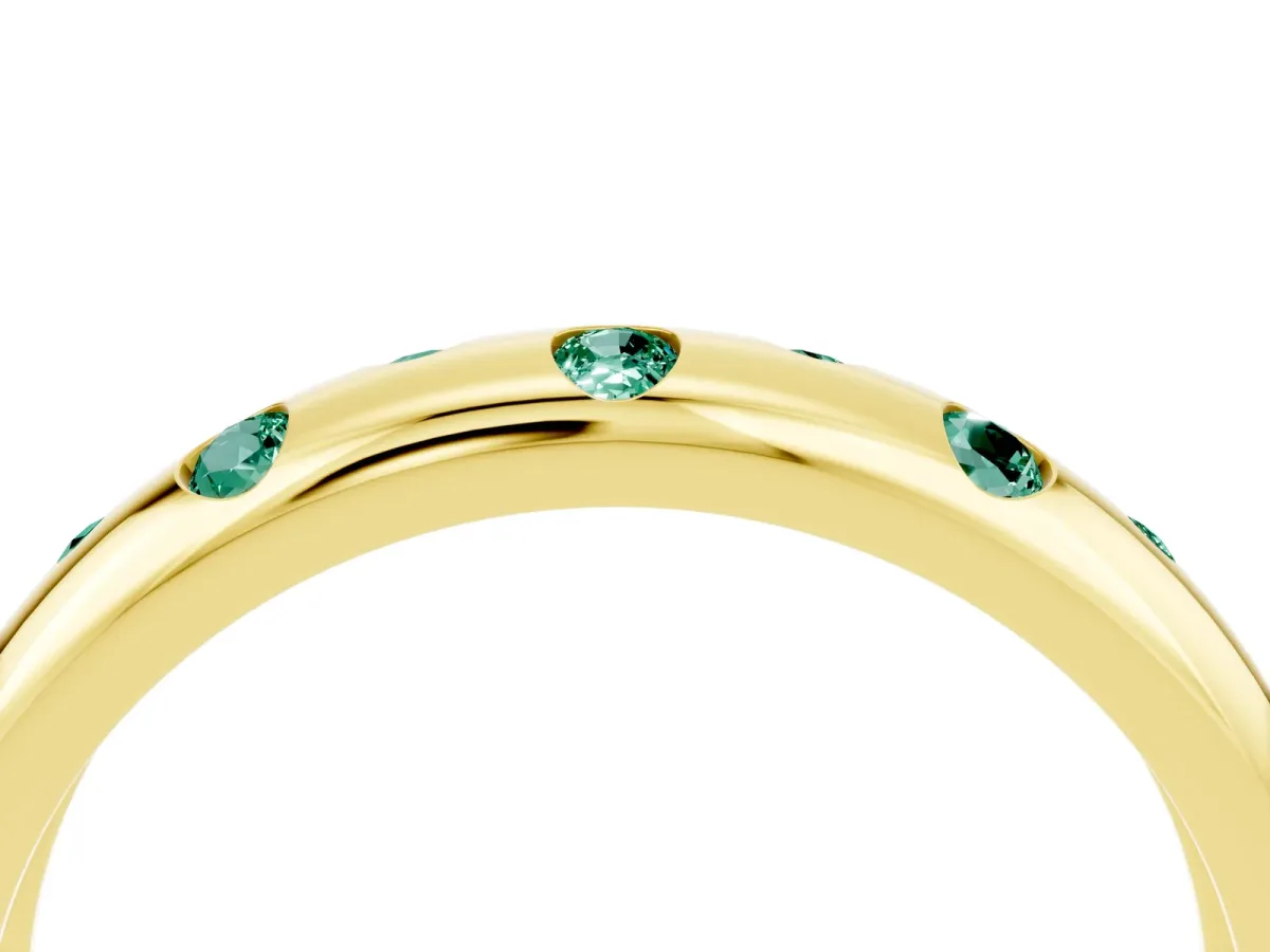 Round Green Sapphire Flush-Set Comfort Fit Band Yellow gold