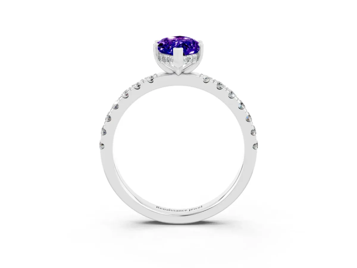 Marquise Cut Tanzanite Pave Band Solitaire Ring with Round and Prong Setting Platinum