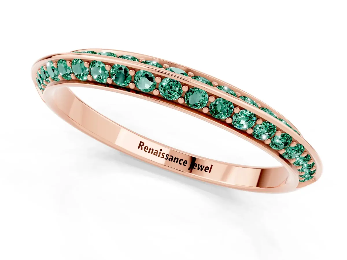 Double Row Pavé Round Green Sapphire Eternity Band with Channel Setting Rose gold