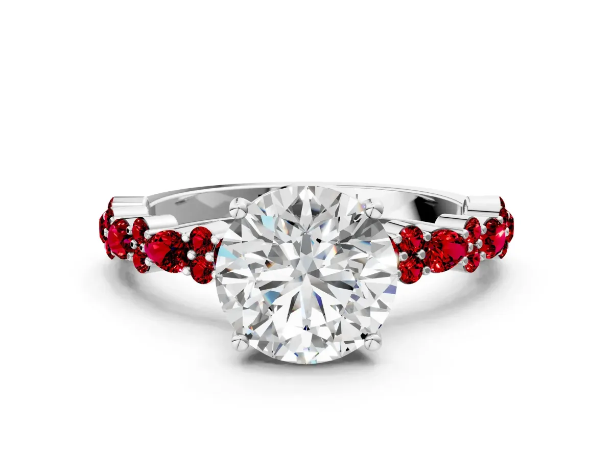 Round Cut Diamond Side Stone Solitaire Ring with Round Tanzanite and Four-Prong Setting Silver