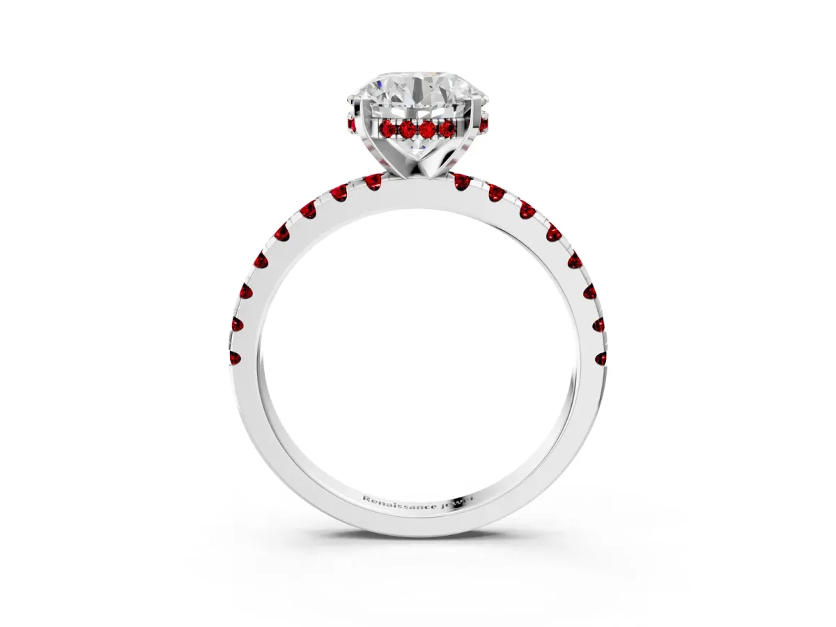 Round Cut Diamond Solitaire Ring with Round Tanzanite Pavé Band and Four-Prong Setting Platinum