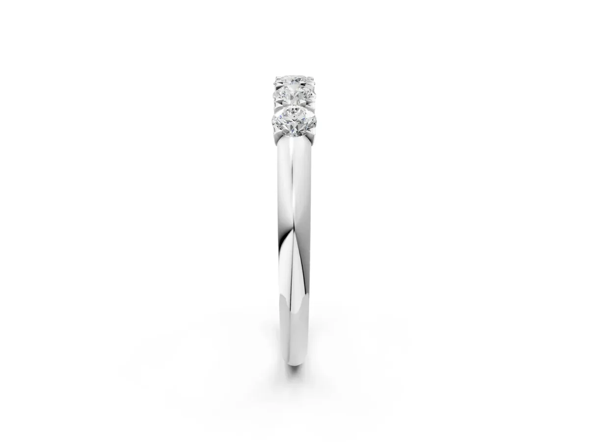 Round Diamond Channel Set Half Eternity Band with Shared Prong Setting White gold