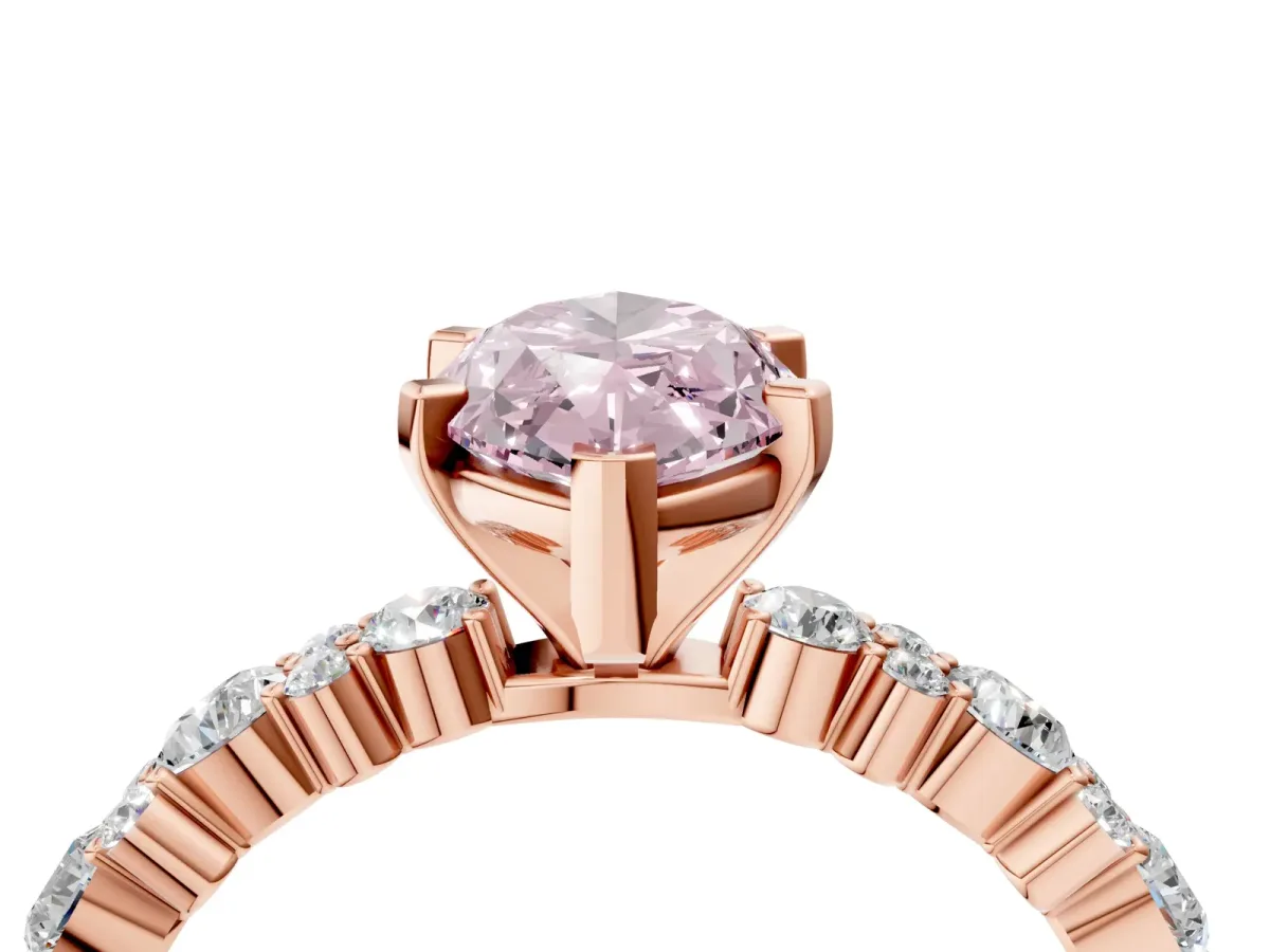 Fancy Pink Marquise Cut Diamond Side Stone Solitaire Ring with Round and Four-Prong Setting Rose gold