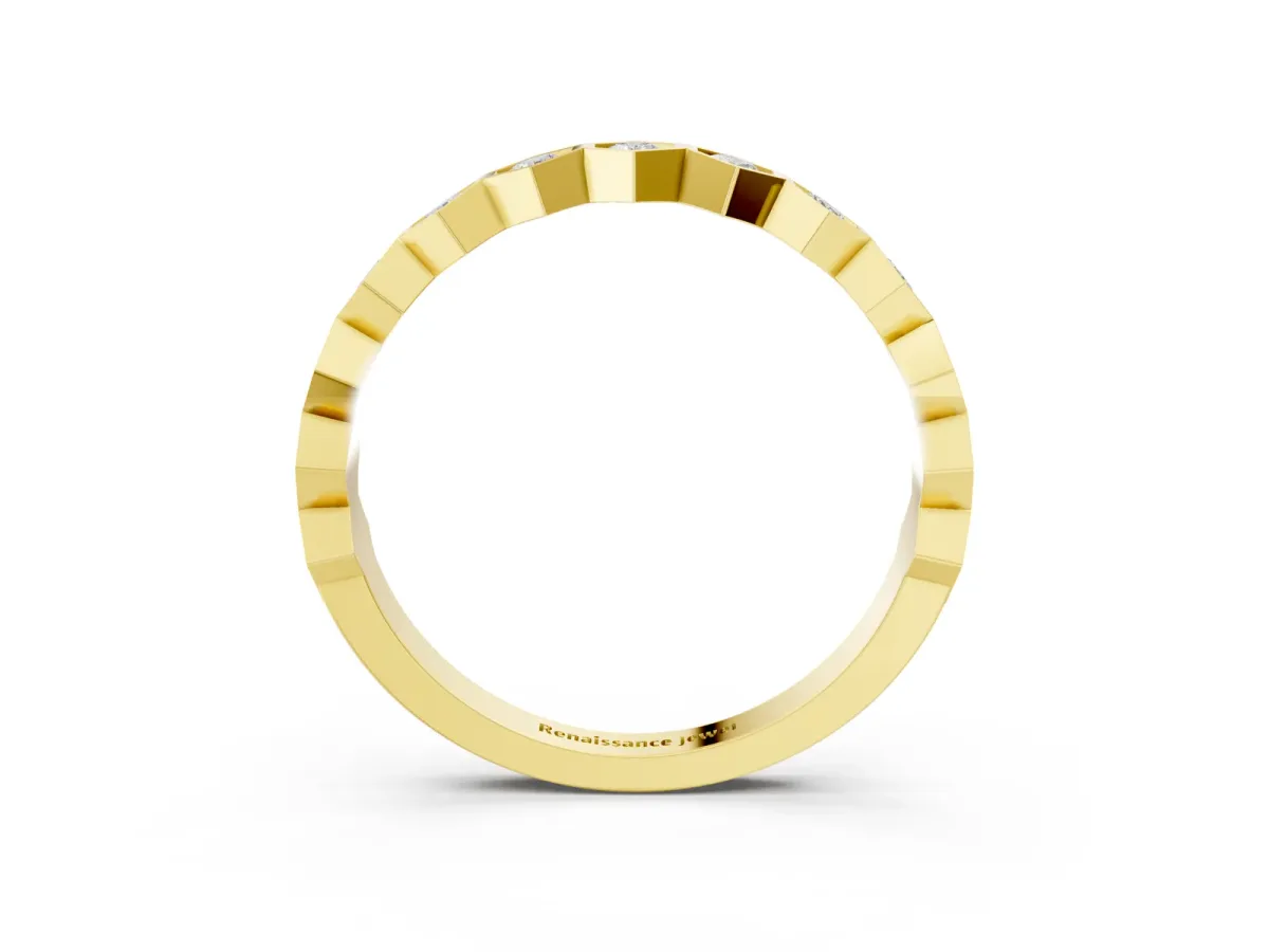 Hexagon Pave Diamond Eternity Band with Bezel Setting Yellow gold