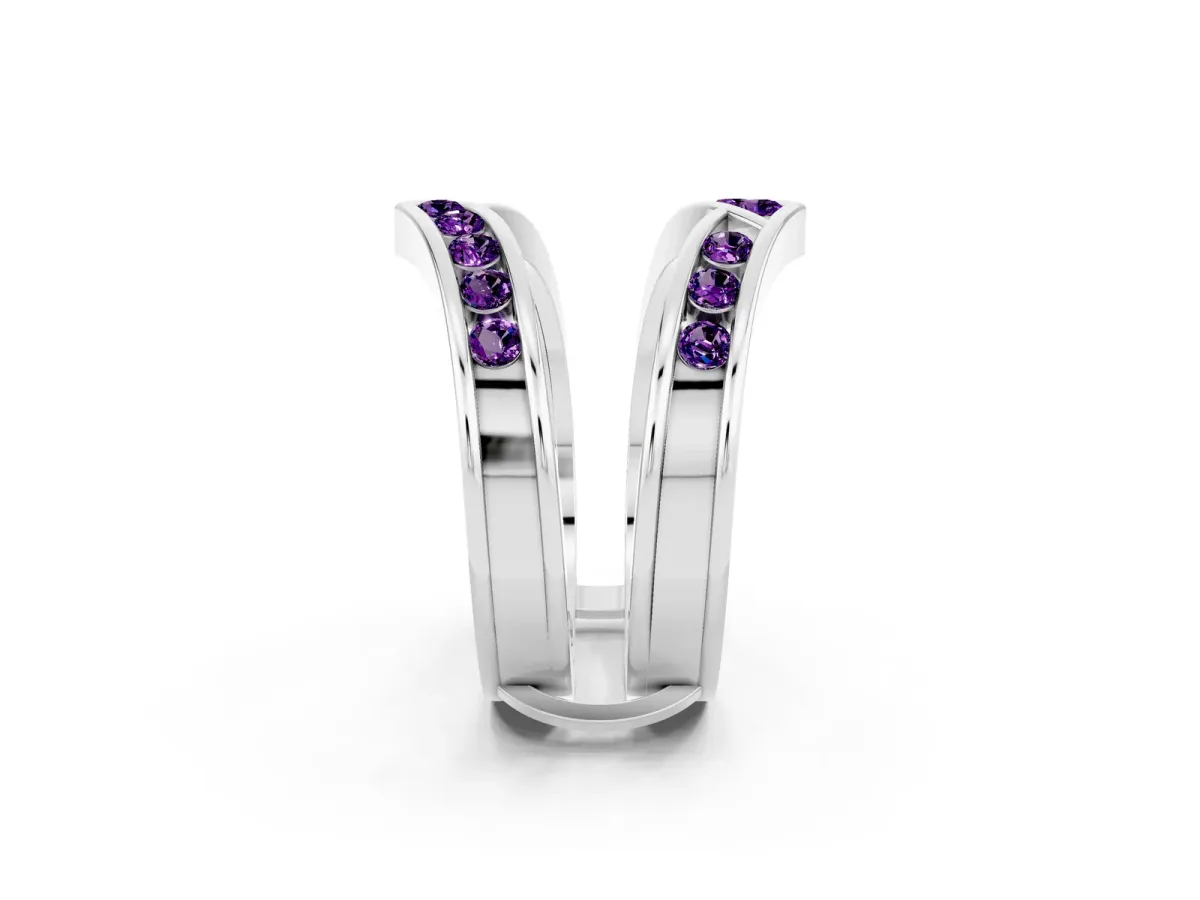 Round Amethyst Channel-Set Chevron Band Platinum