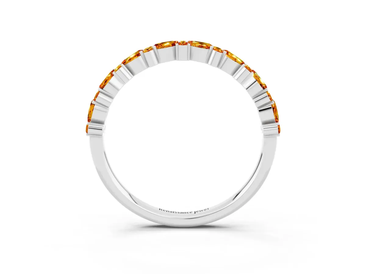 Pear and Round Citrine Wedding Band Silver