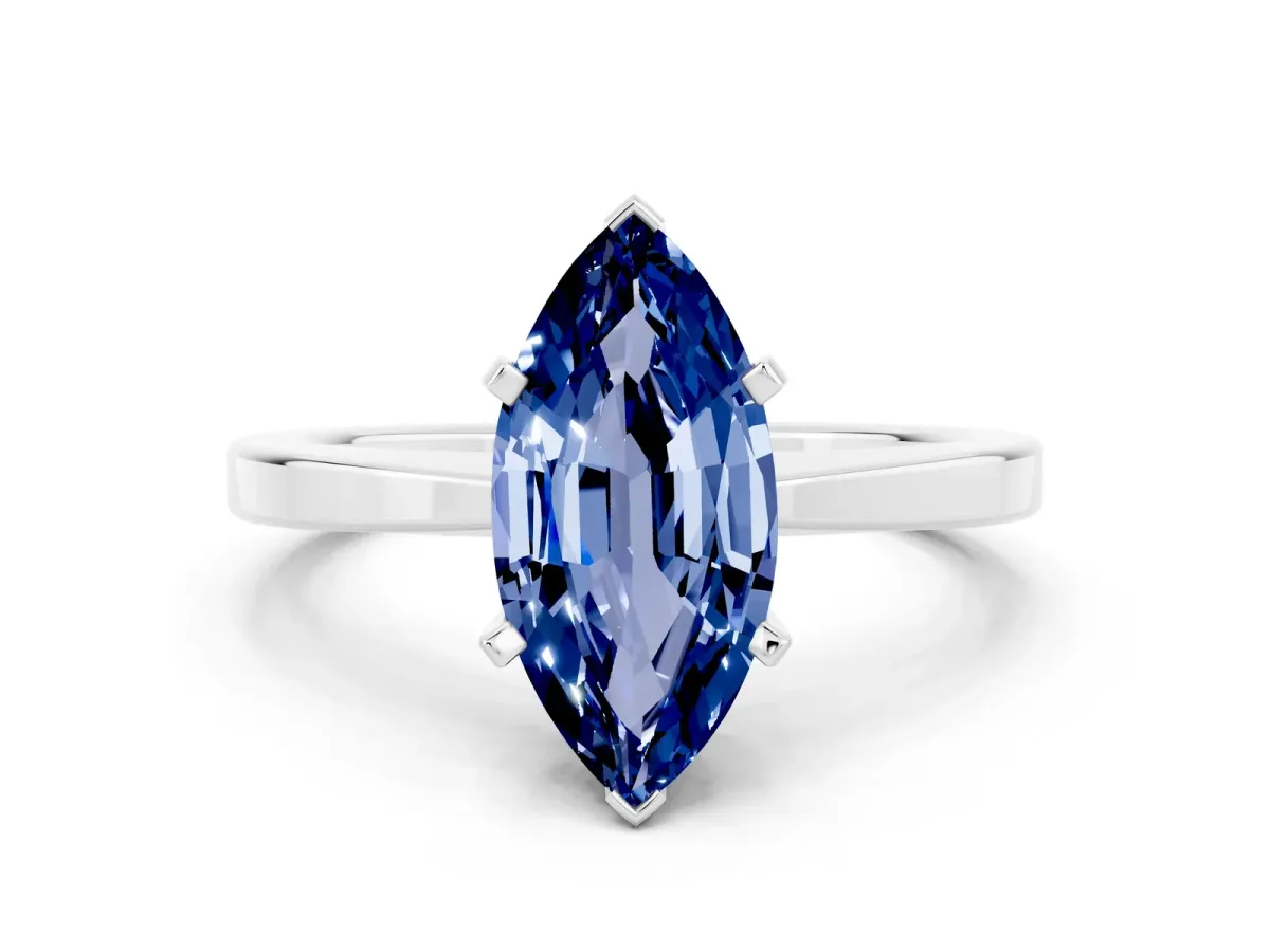 Marquise Cut Blue Sapphire Solitaire Engagement Ring with Classic Band and Four-Prong Setting Silver