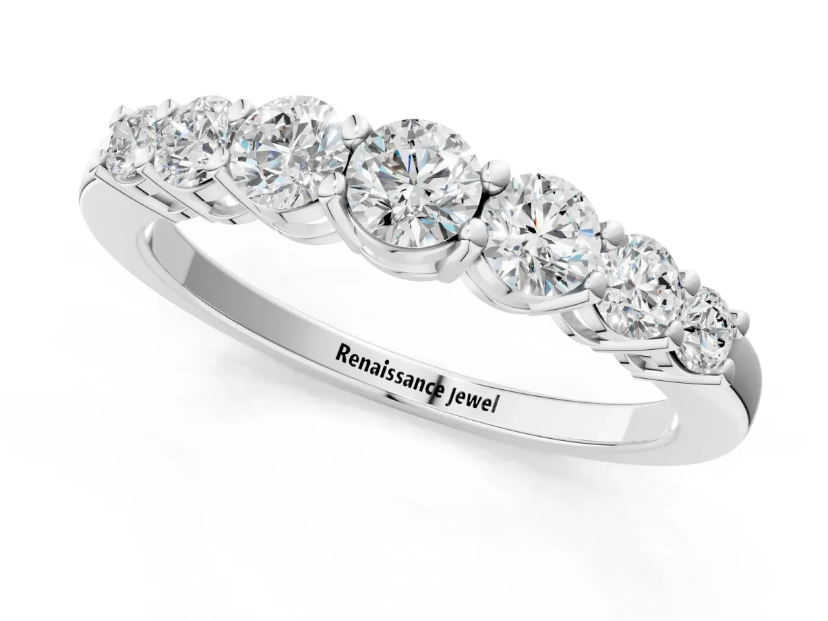 Round Diamond Prong-Set Half-Eternity Band Silver