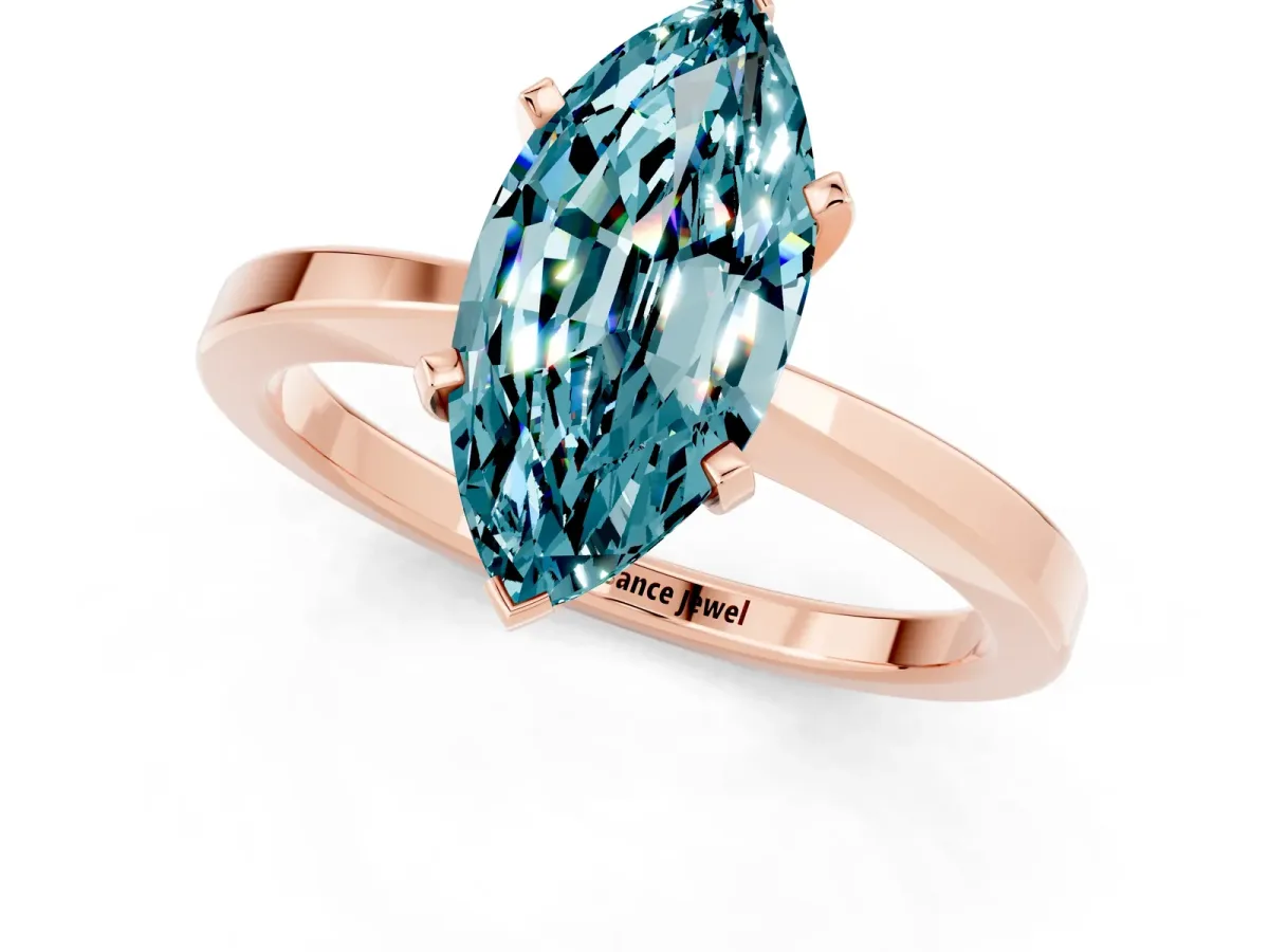 Marquise Cut Blue Topaz Solitaire Engagement Ring with Classic Band and Four-Prong Setting Rose gold