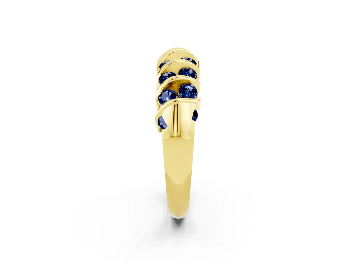 Channel Set Round Blue Sapphire Multi-Row Band Yellow gold