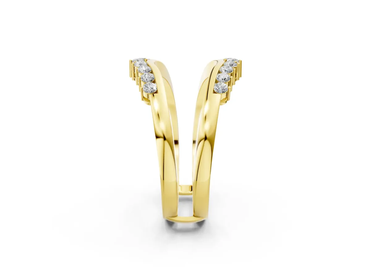 Round Diamond Chevron Contour Band with Prong Setting Yellow gold