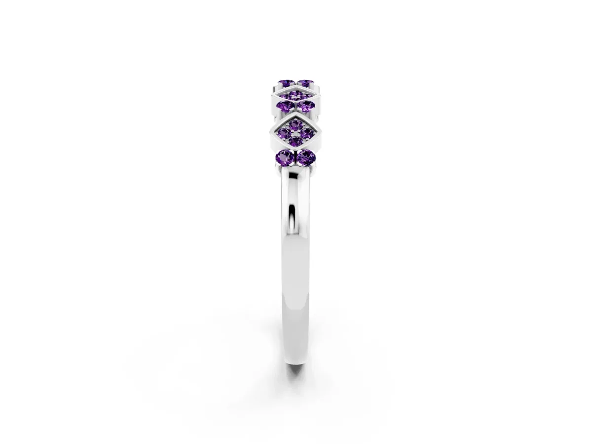 Pavé Cushion Amethyst Cluster Eternity Band with Prong Setting White gold