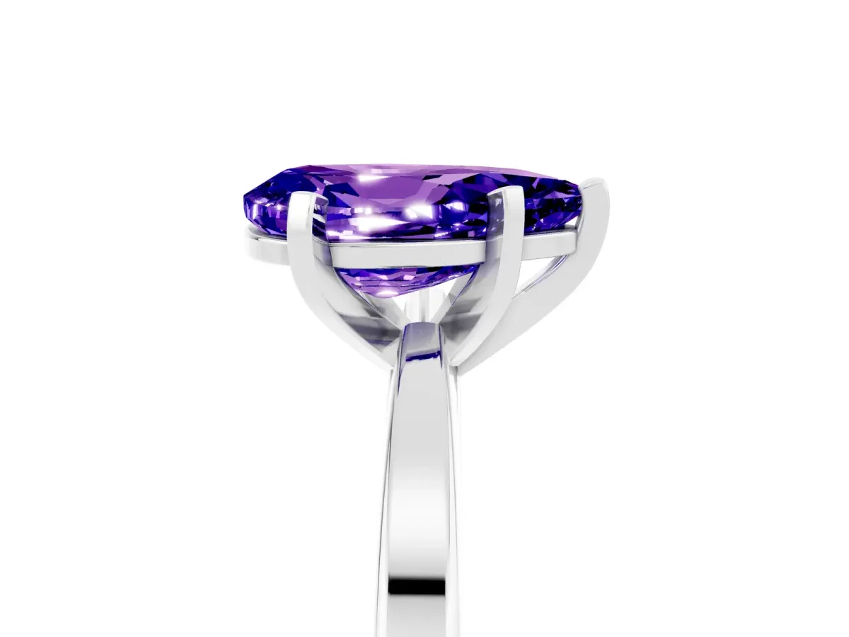 Pear Cut Tanzanite Solitaire Engagement Ring with Classic Band and Four-Prong Setting Platinum
