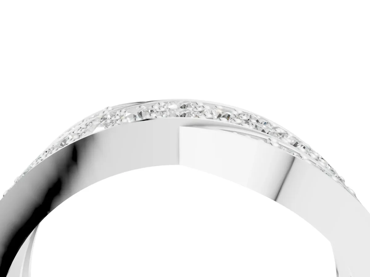 Pavé Round Diamond Crossover Band with Bead Prong Setting White gold