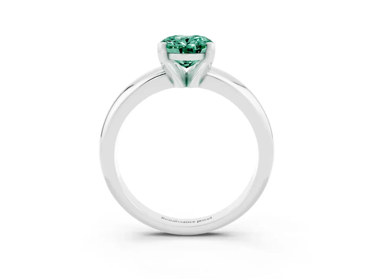 Oval Cut Green Sapphire Solitaire Engagement Ring with Round Band and Four-Prong Setting Platinum