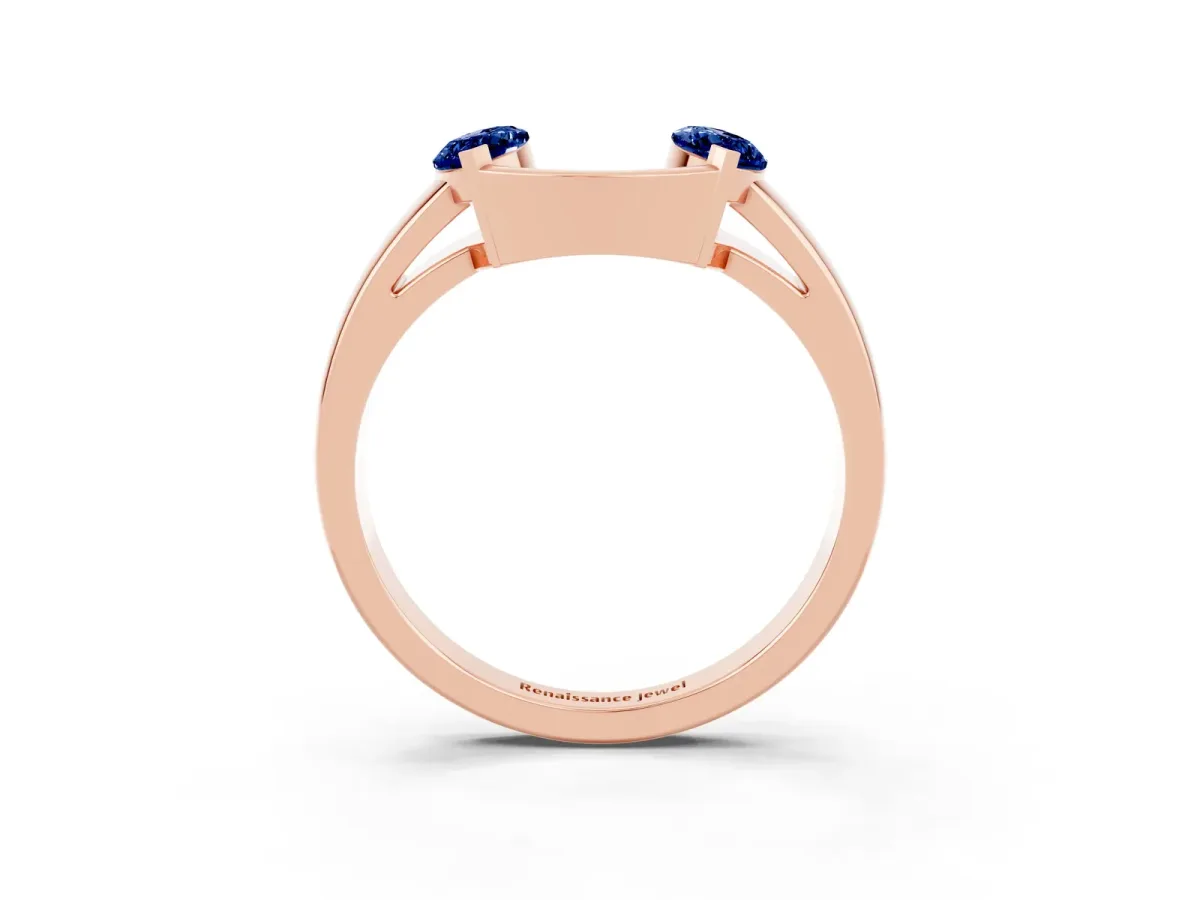 Marquise Blue Sapphire Open Band Ring with Tension Setting Rose gold