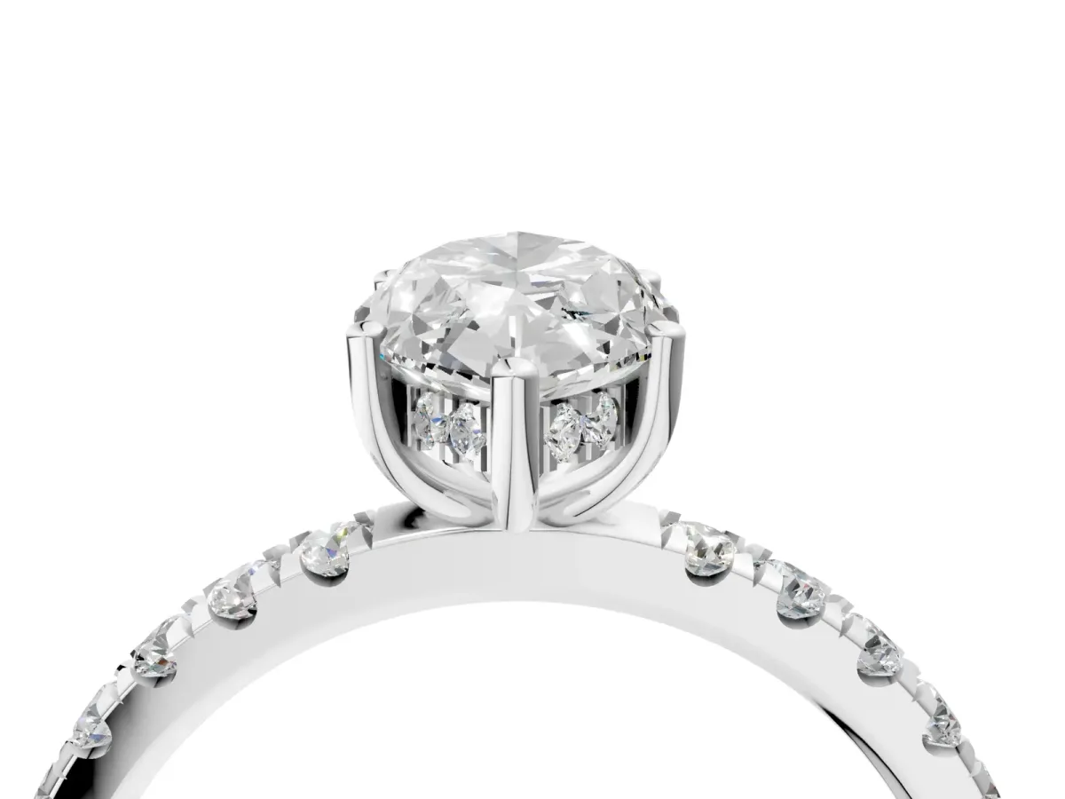 Marquise Cut Diamond Pave Band Solitaire Ring with Round and Prong Setting Platinum