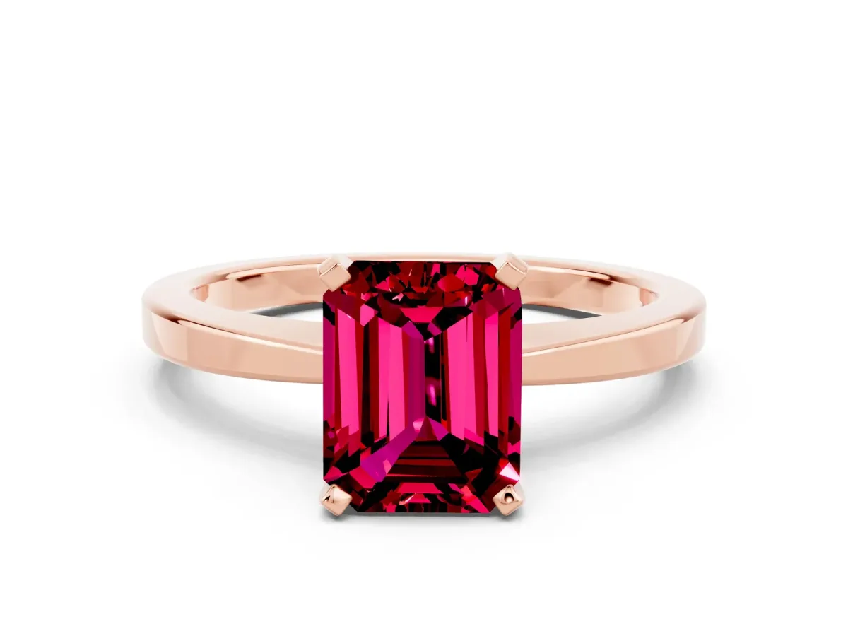 Emerald Cut Garnet Solitaire Engagement Ring with Classic Band and Four-Prong Setting Rose gold