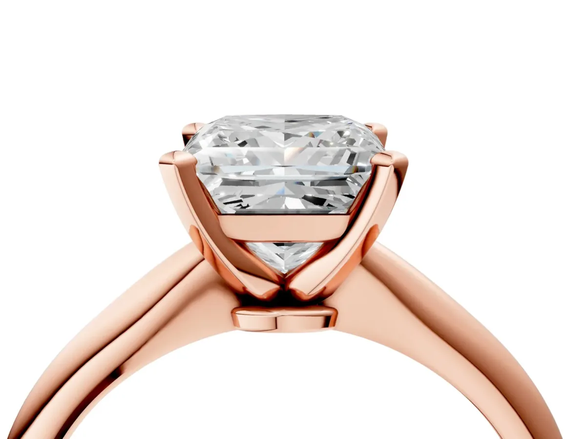 Princess Cut Diamond Solitaire Engagement Ring with Classic Band and Four-Prong Setting Rose gold