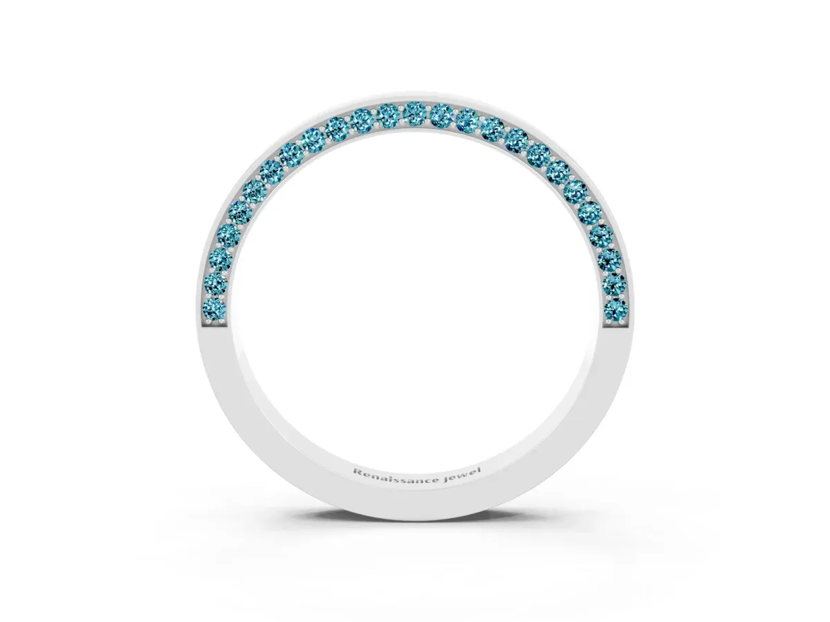 Pavé Round Blue Topaz Channel Set Band White gold
