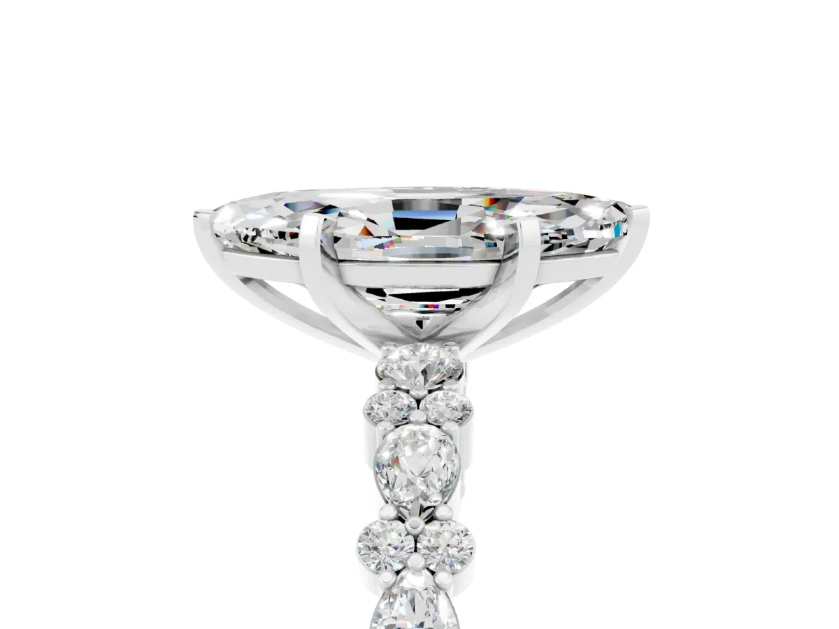 Marquise Cut Moissanite Side Stone Solitaire Ring with Round and Four-Prong Setting White gold