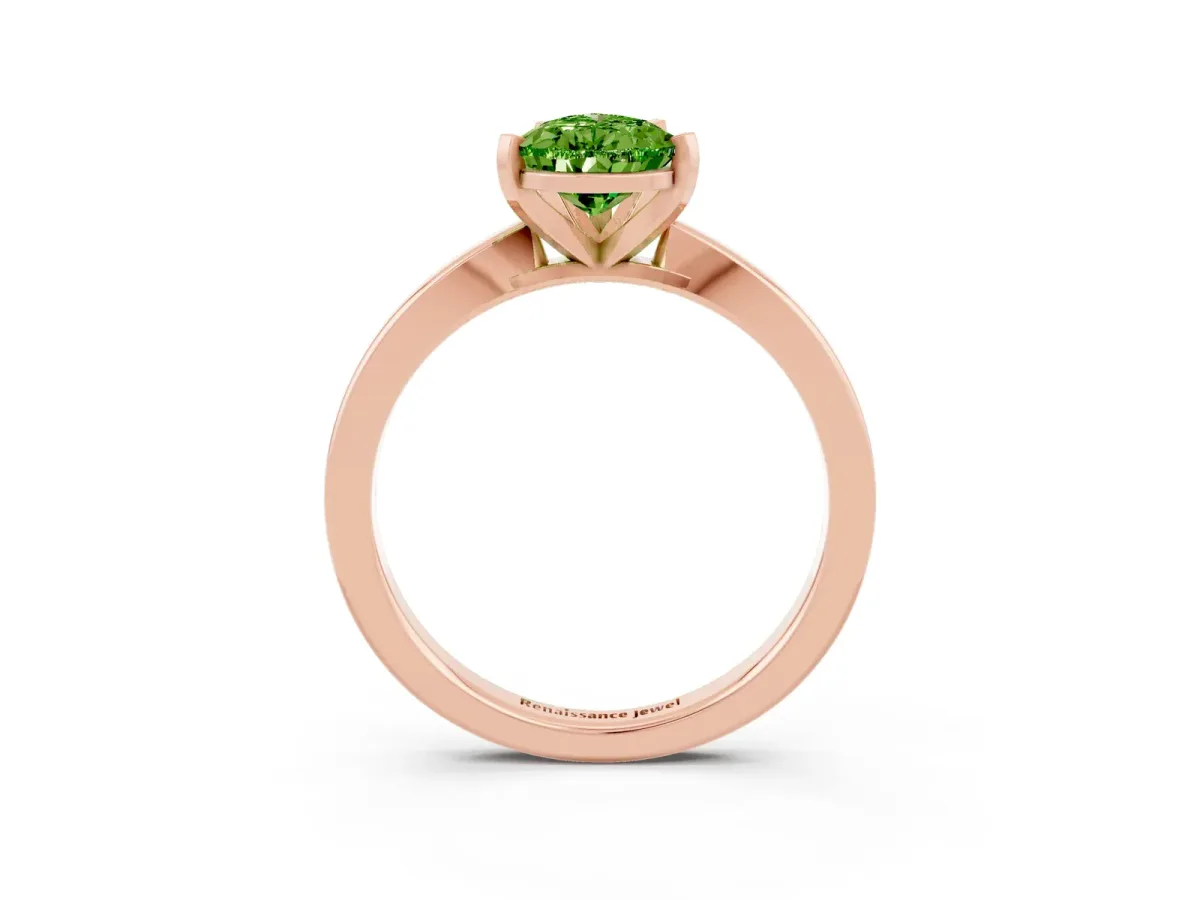 Pear Cut Peridot Solitaire Engagement Ring with Classic Band and Four-Prong Setting Rose gold
