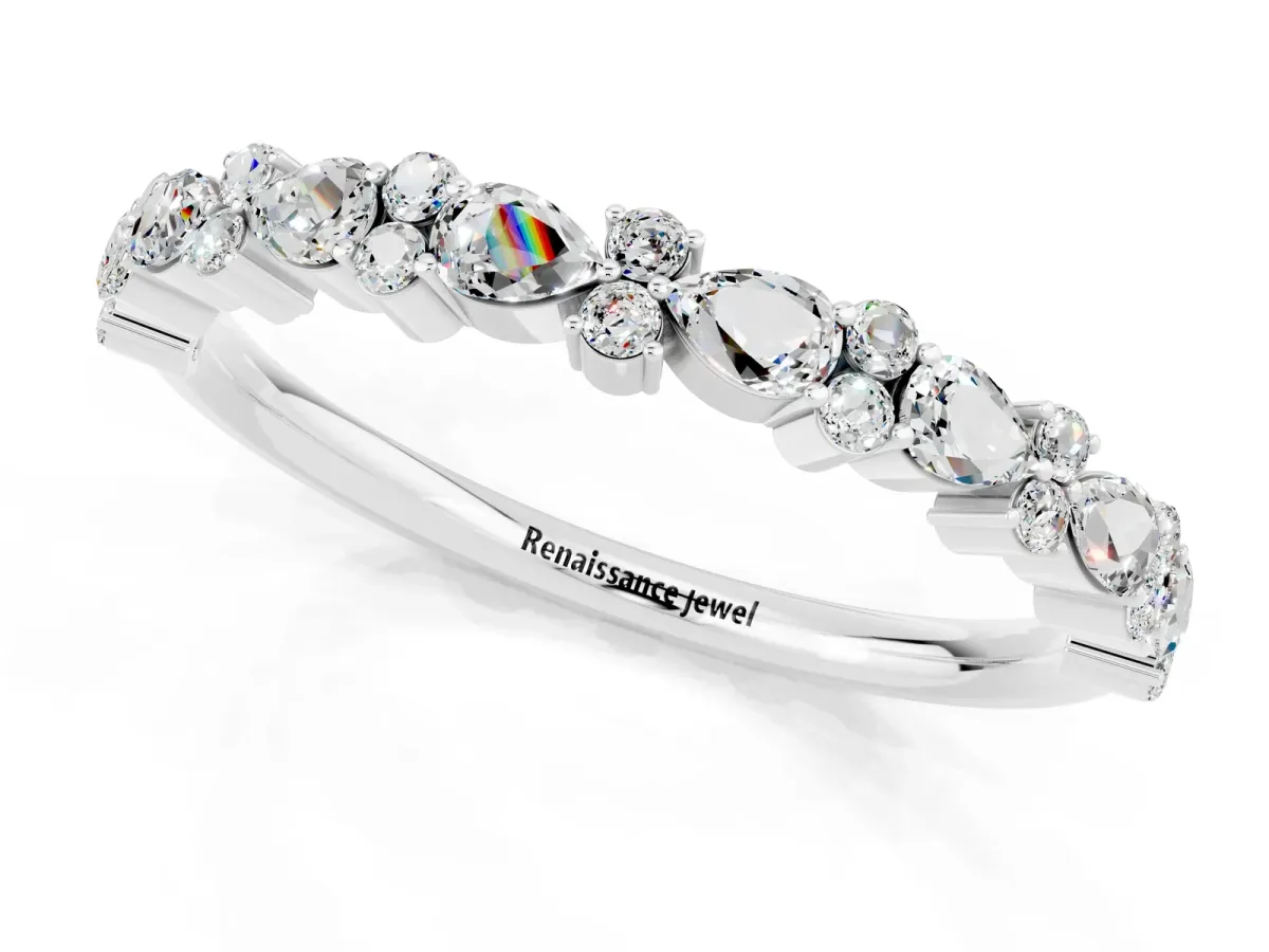Pear and Round Moissanite Wedding Band White gold